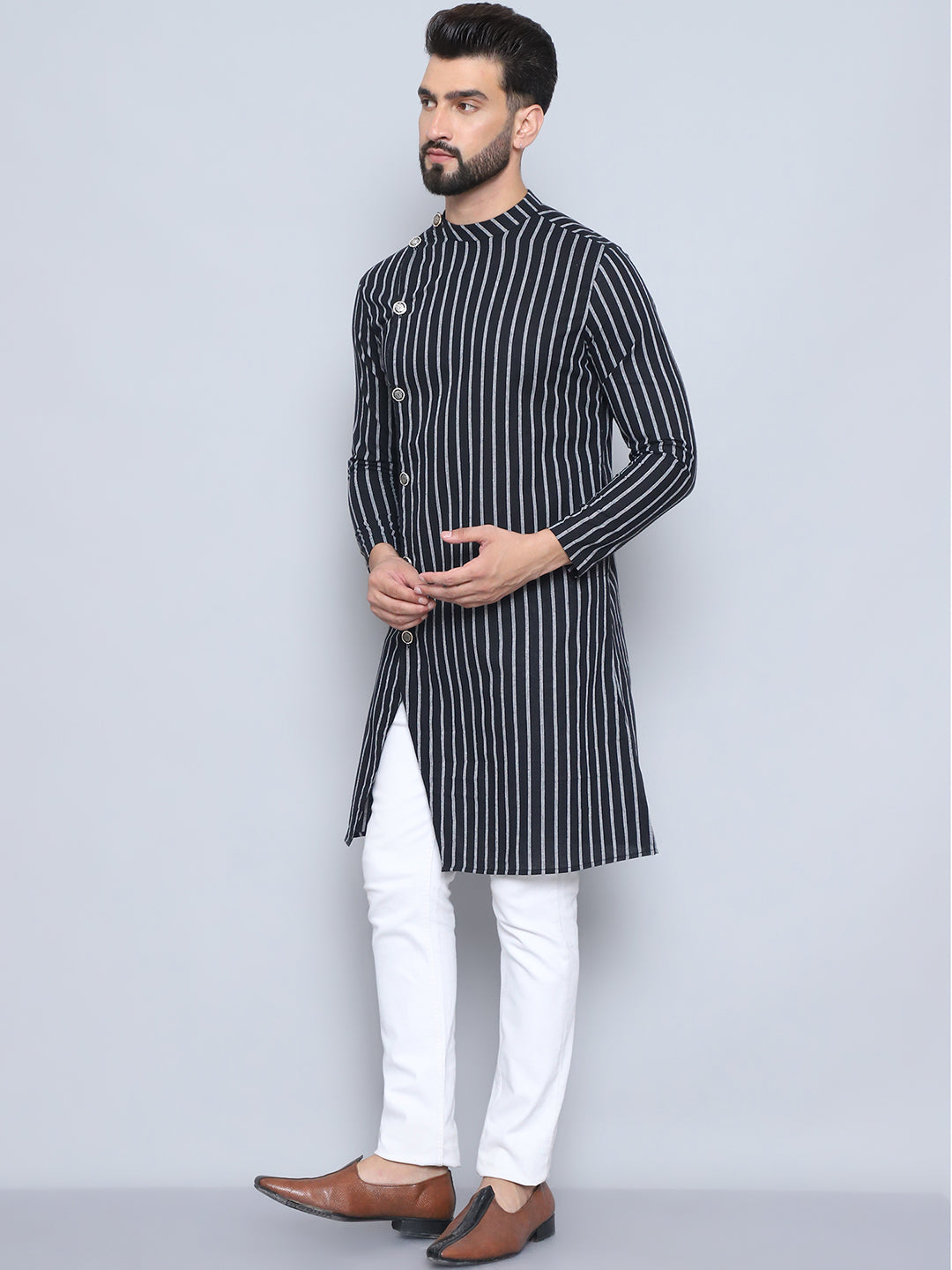 Even Apparels Men's Pure Cotton Black Sherwani Kurta