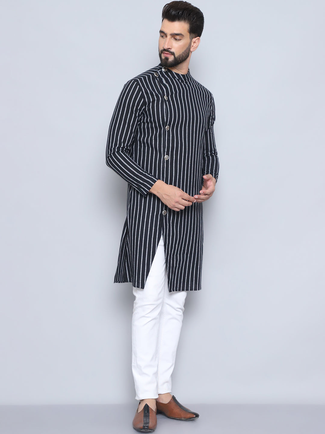 Even Apparels Men's Pure Cotton Black Sherwani Kurta
