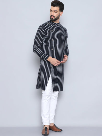 Even Apparels Men's Pure Cotton Black Sherwani Kurta