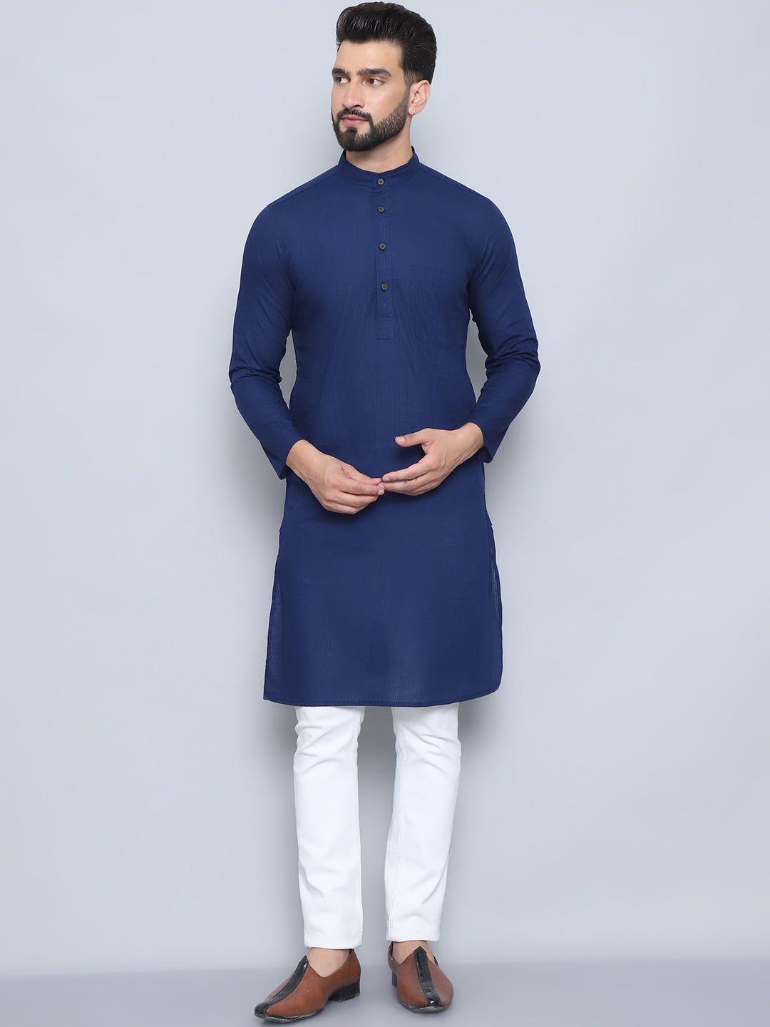 Even Apparels Men's Pure Cotton Blue Kurta