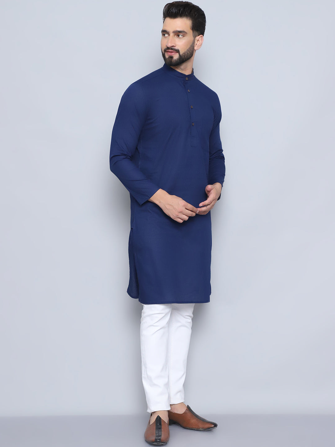 Even Apparels Men's Pure Cotton Blue Kurta