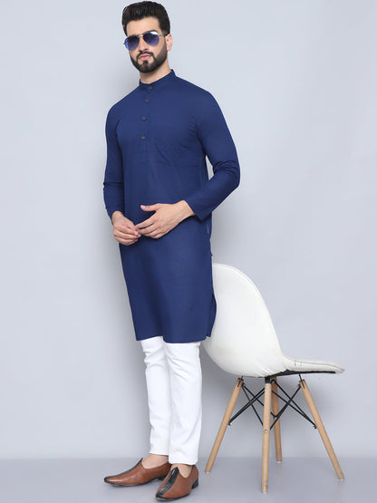 Even Apparels Men's Pure Cotton Blue Kurta