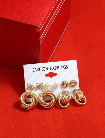 Gold-Polished Alloy Set Of 6 Designer Earrings - The Pari