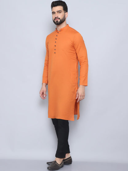 Even Apparels Men's Pure Cotton Orange Kurta