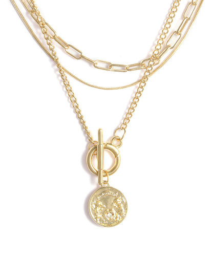 Gold-Polished Alloy Layered Designer Short Necklace - The Pari