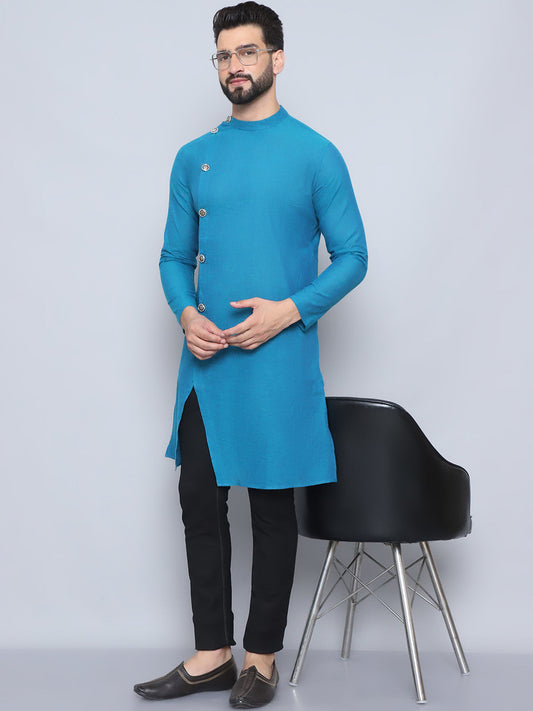 Even Apparels Men's Pure Cotton Blue Sherwani Kurta