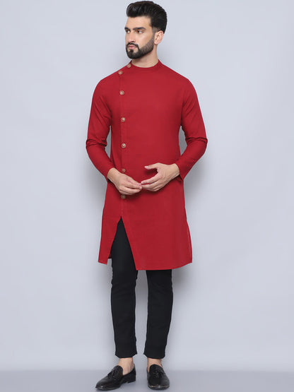 Even Apparels Men's Pure Cotton Maroon Sherwani Kurta