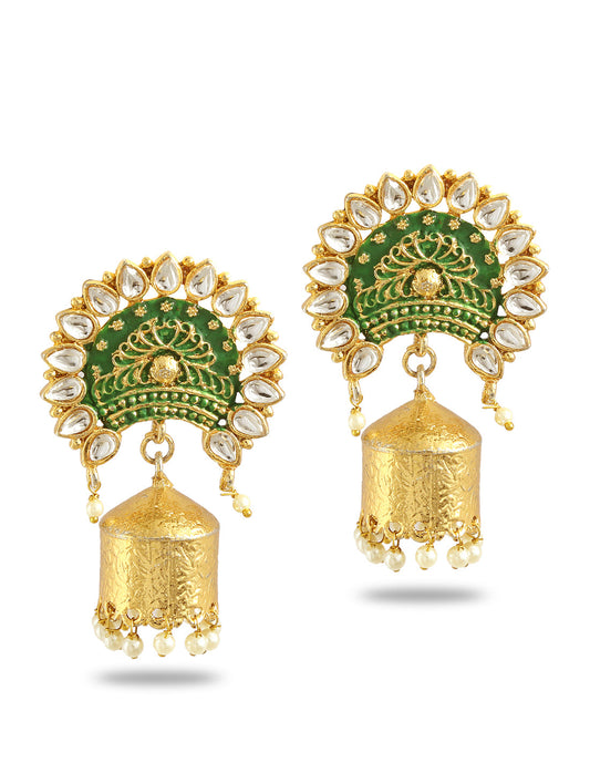 Gold-Polished Alloy Brass Blue Golden Jhumki Earrings - The Pari