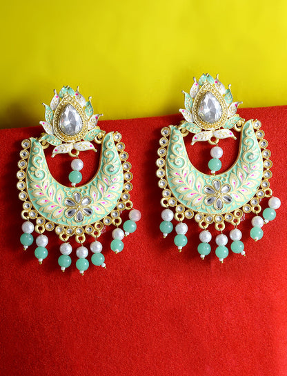 Gold-Polished Alloy Blue Golden Hoop Jhumki Earrings - The Pari