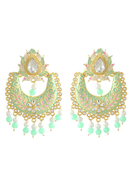 Gold-Polished Alloy Blue Golden Hoop Jhumki Earrings - The Pari