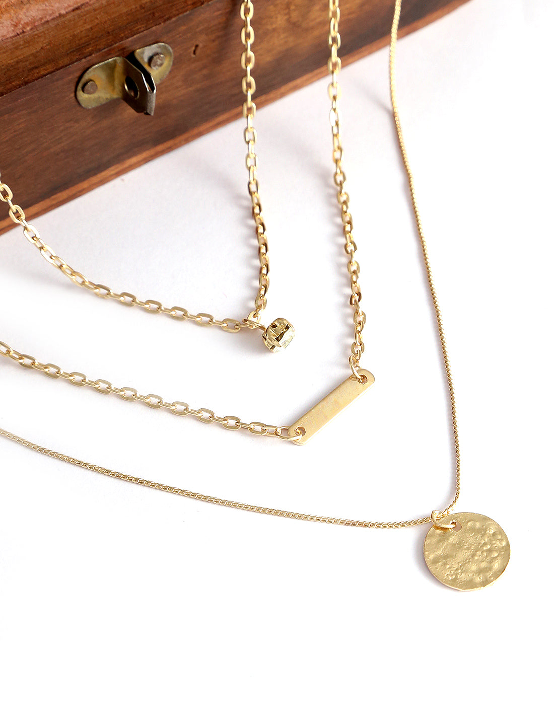 Gold-Polished Alloy Stone Plate & Coin Charm Necklace - The Pari
