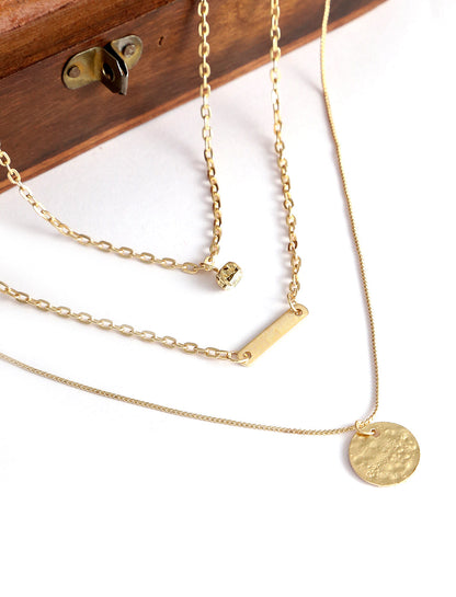Gold-Polished Alloy Stone Plate & Coin Charm Necklace - The Pari