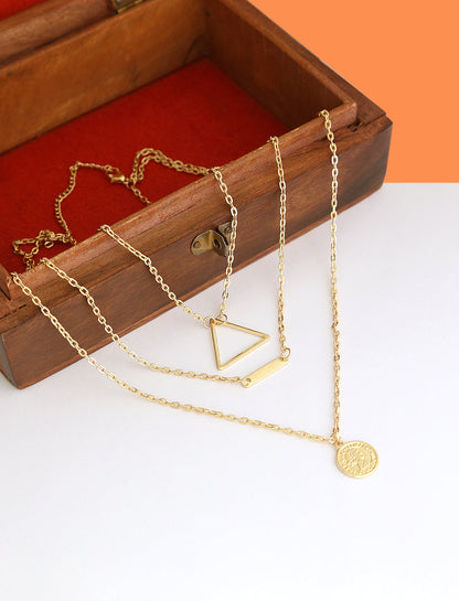 Gold-Polished Alloy Triangle & Coin Charm Necklace - The Pari