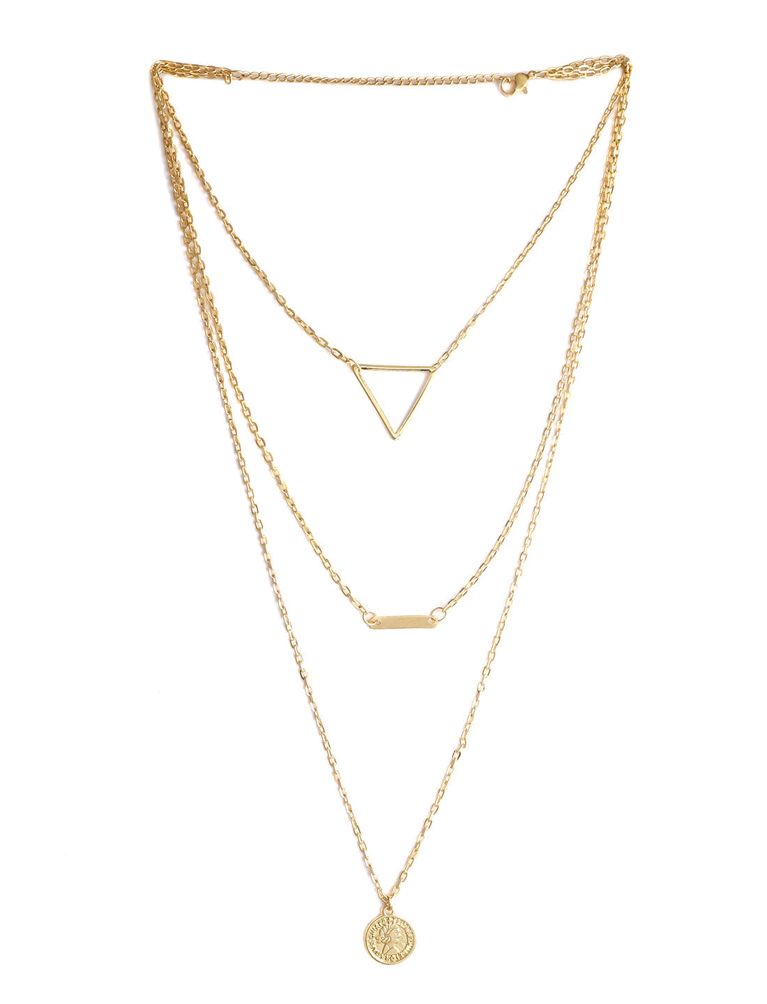 Gold-Polished Alloy Triangle & Coin Charm Necklace - The Pari