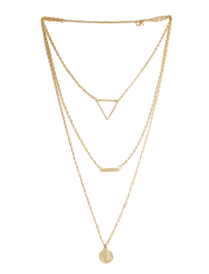 Gold-Polished Alloy Triangle & Coin Charm Necklace - The Pari