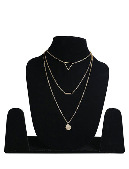 Gold-Polished Alloy Triangle & Coin Charm Necklace - The Pari