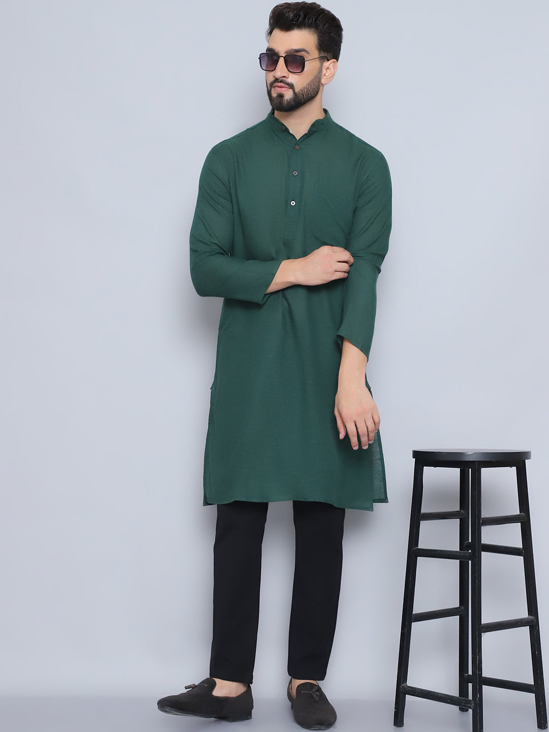Even Apparels Men's Pure Cotton Green Kurta
