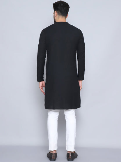 Even Apparels Men's Pure Cotton Black Sherwani Kurta