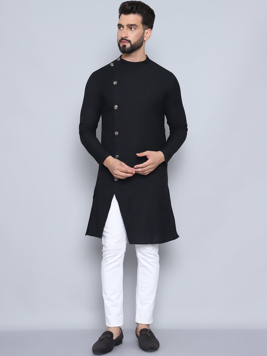 Even Apparels Men's Pure Cotton Black Sherwani Kurta