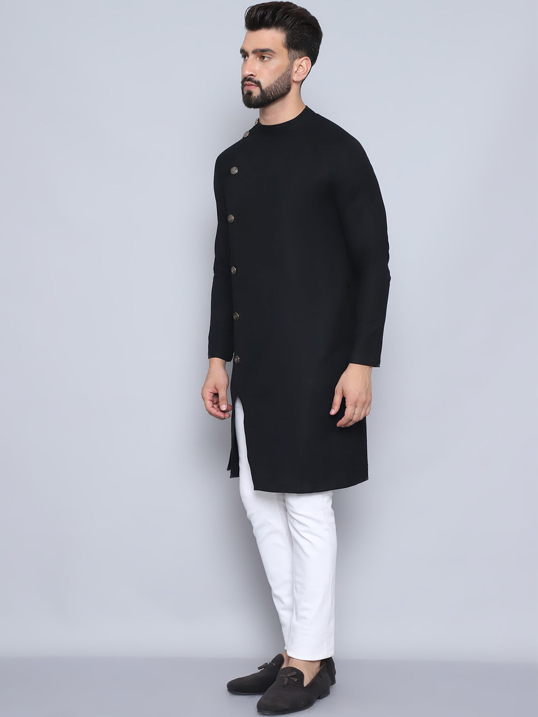 Even Apparels Men's Pure Cotton Black Sherwani Kurta
