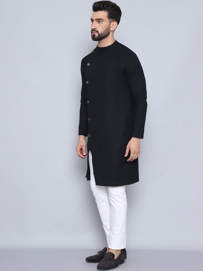 Even Apparels Men's Pure Cotton Black Sherwani Kurta