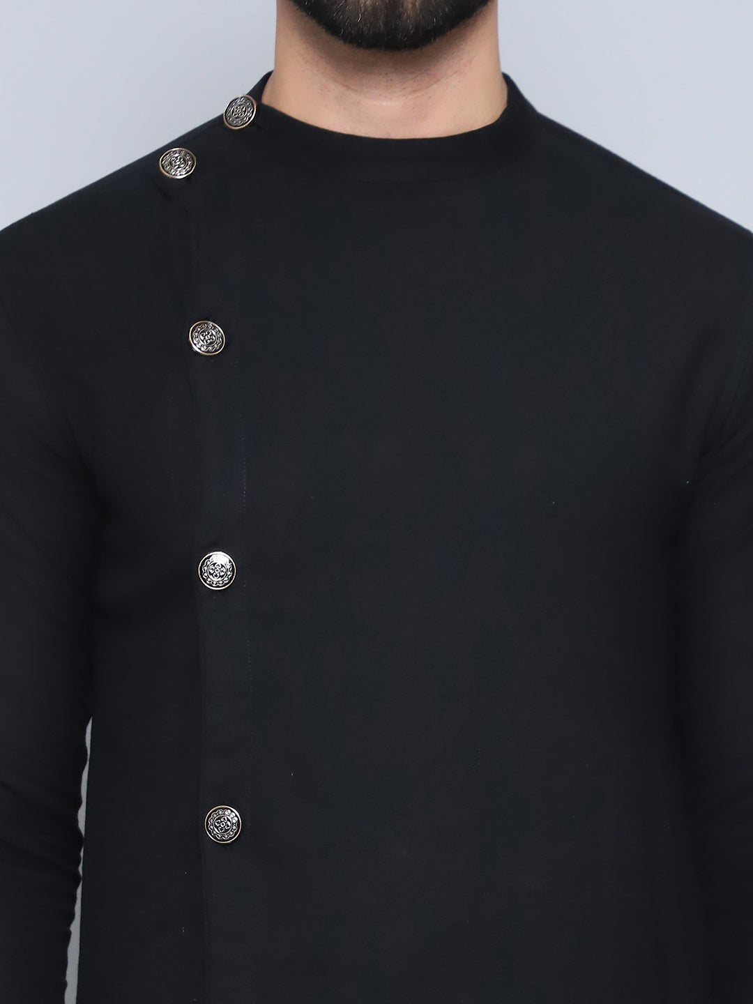 Even Apparels Men's Pure Cotton Black Sherwani Kurta