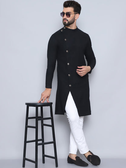 Even Apparels Men's Pure Cotton Black Sherwani Kurta
