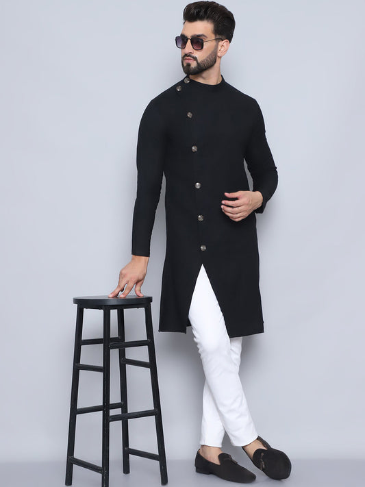 Even Apparels Men's Pure Cotton Black Sherwani Kurta
