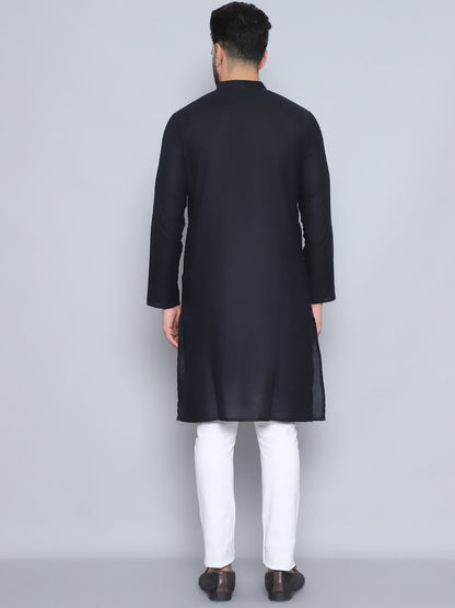 Even Apparels Men's Pure Cotton Black Kurta