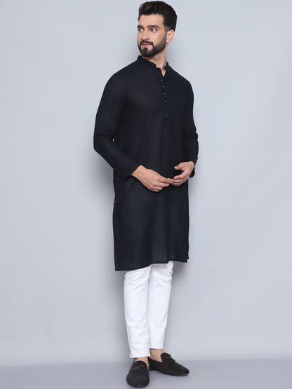 Even Apparels Men's Pure Cotton Black Kurta