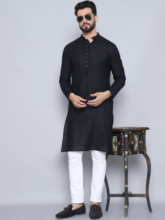 Even Apparels Men's Pure Cotton Black Kurta