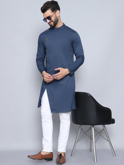 Even Apparels Men's Pure Cotton Blue Sherwani Kurta