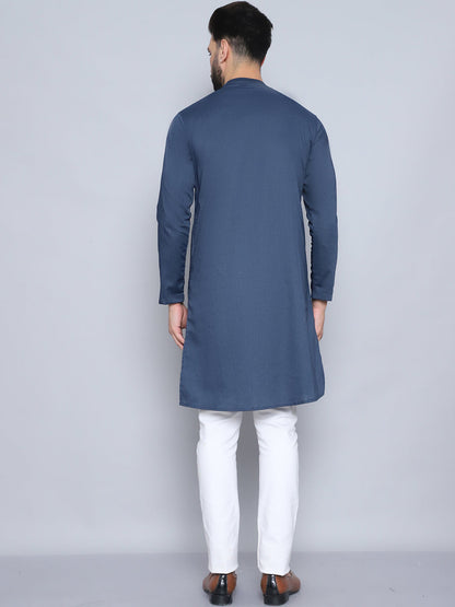 Even Apparels Men's Pure Cotton Blue Sherwani Kurta