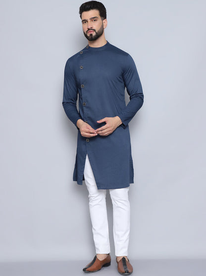 Even Apparels Men's Pure Cotton Blue Sherwani Kurta