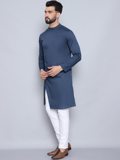 Even Apparels Men's Pure Cotton Blue Sherwani Kurta