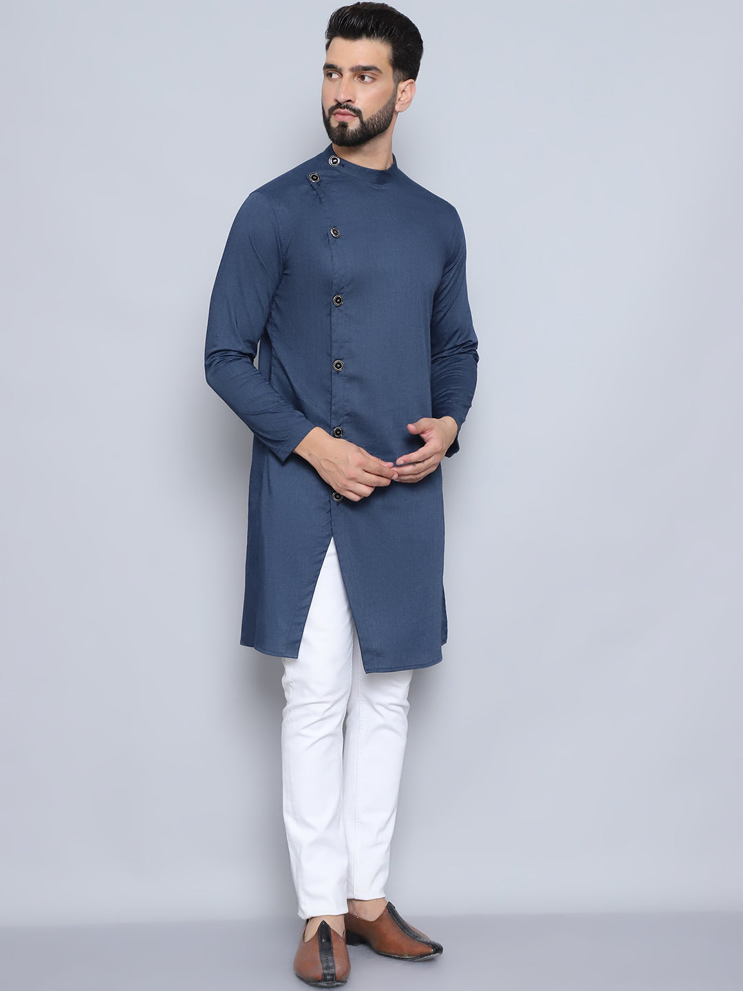 Even Apparels Men's Pure Cotton Blue Sherwani Kurta