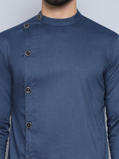 Even Apparels Men's Pure Cotton Blue Sherwani Kurta