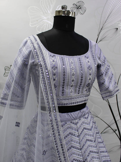 Myra Lavender Silk Embroidered Designer Lehenga