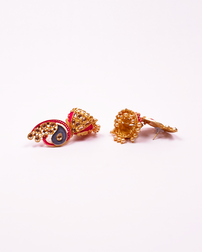 Gold-Polished Alloy Enamel & Stone Studded Jhumki Earrings - The Pari