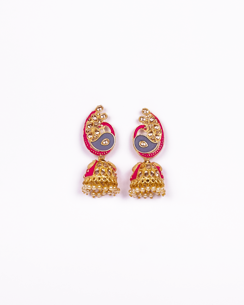 Gold-Polished Alloy Enamel & Stone Studded Jhumki Earrings - The Pari