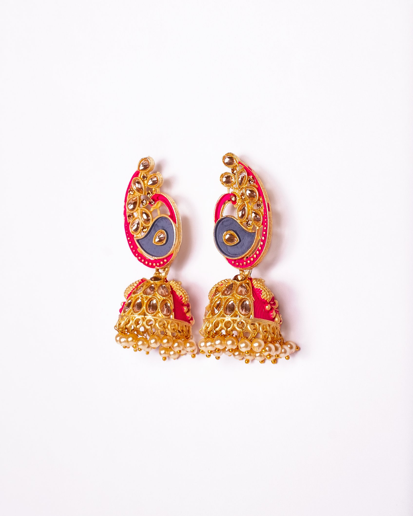 Gold-Polished Alloy Enamel & Stone Studded Jhumki Earrings - The Pari