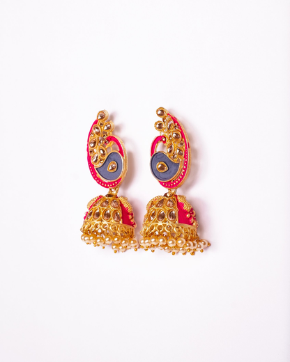 Gold-Polished Alloy Enamel & Stone Studded Jhumki Earrings - The Pari