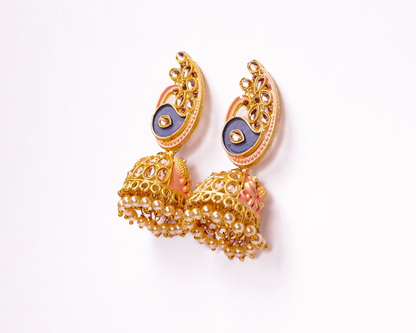 Gold-Polished Alloy Enamel & Stone Studded Jhumki Earrings - The Pari