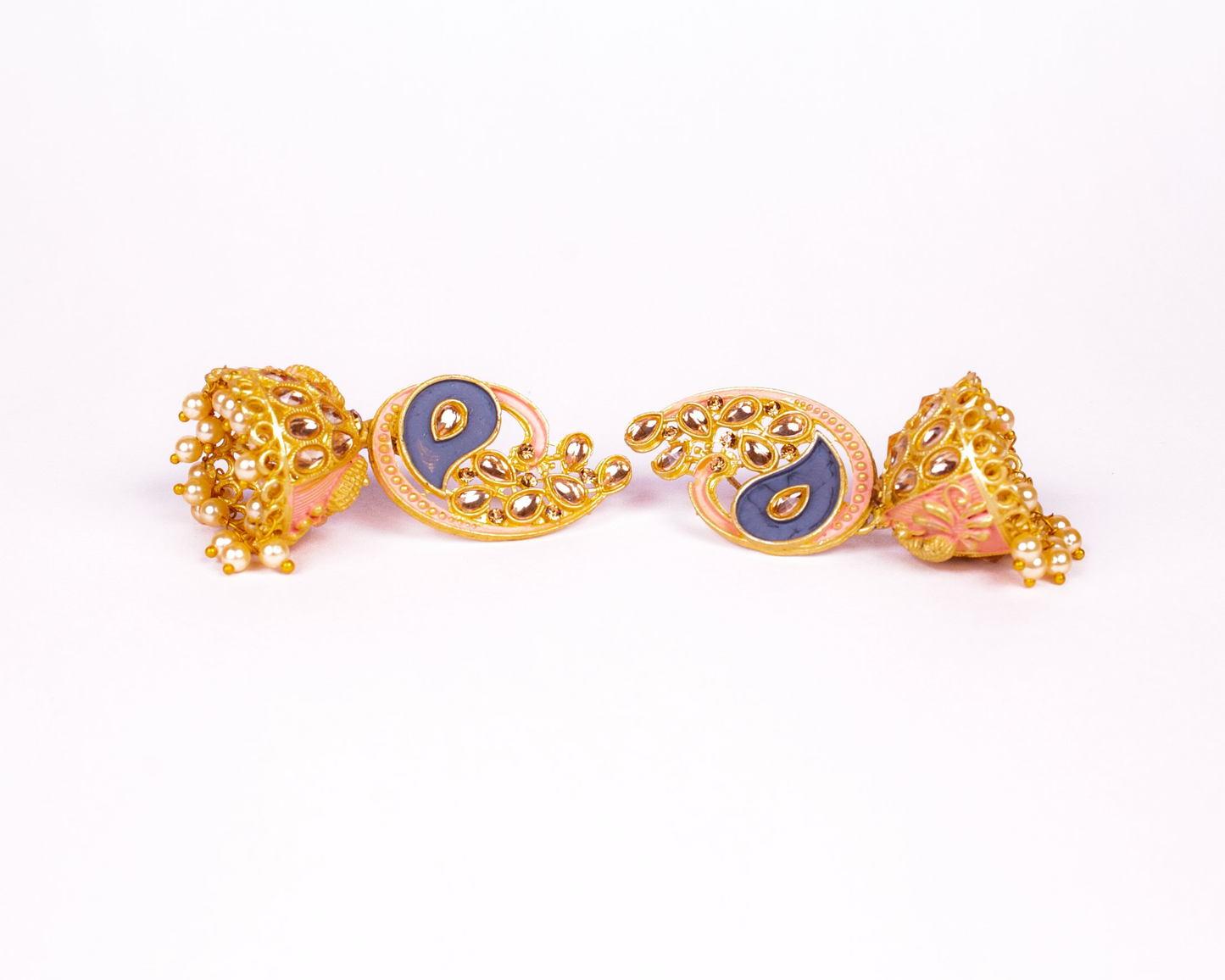 Gold-Polished Alloy Enamel & Stone Studded Jhumki Earrings - The Pari