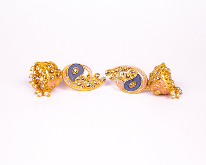 Gold-Polished Alloy Enamel & Stone Studded Jhumki Earrings - The Pari