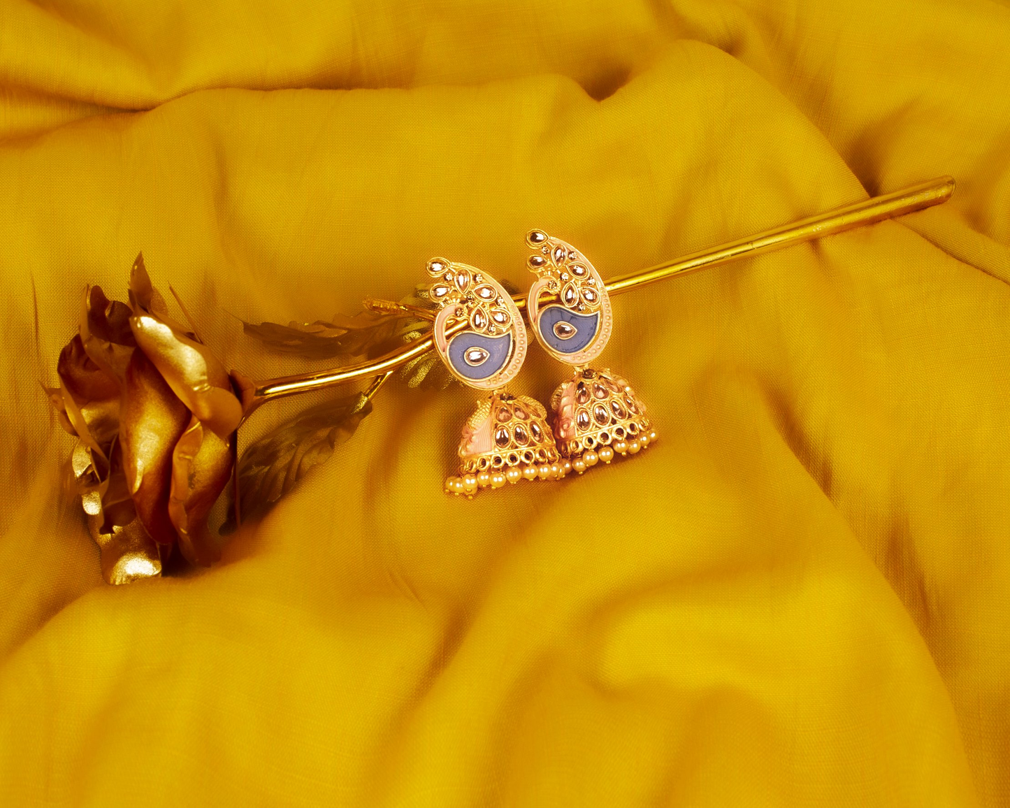 Gold-Polished Alloy Enamel & Stone Studded Jhumki Earrings - The Pari