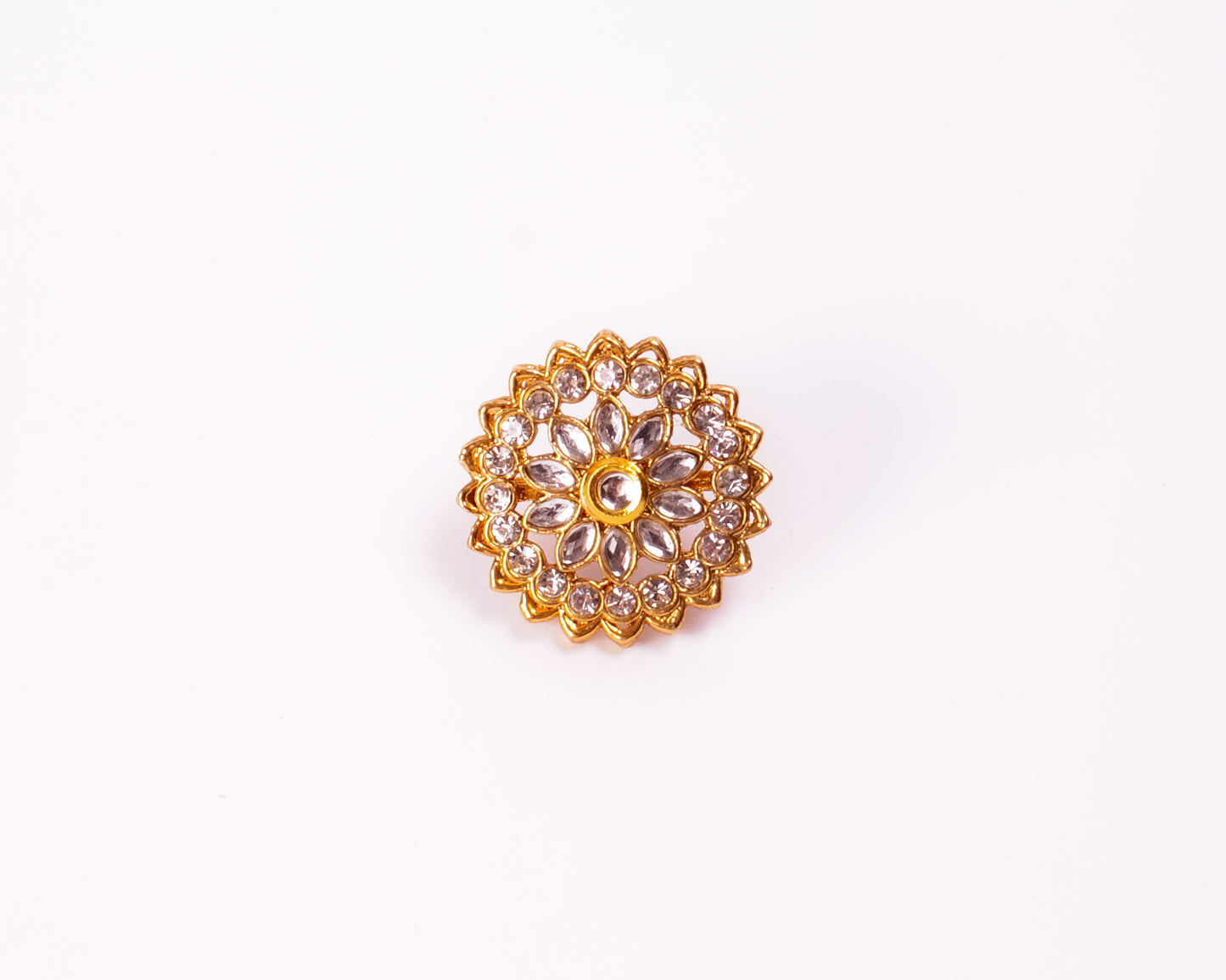 Gold-Polished Alloy Classic Ethnic Cocktail Ring - The Pari