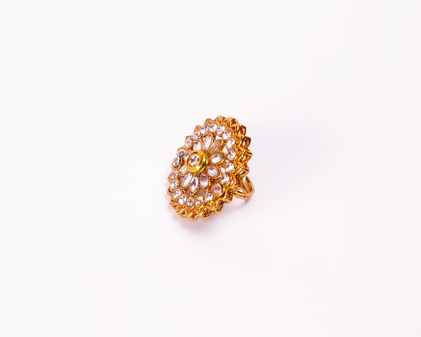 Gold-Polished Alloy Classic Ethnic Cocktail Ring - The Pari