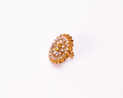 Gold-Polished Alloy Classic Ethnic Cocktail Ring - The Pari
