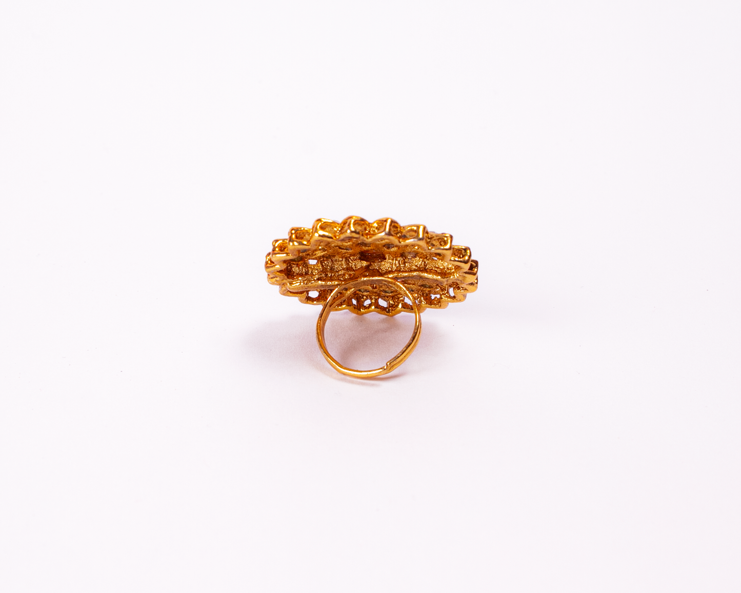 Gold-Polished Alloy Classic Ethnic Cocktail Ring - The Pari